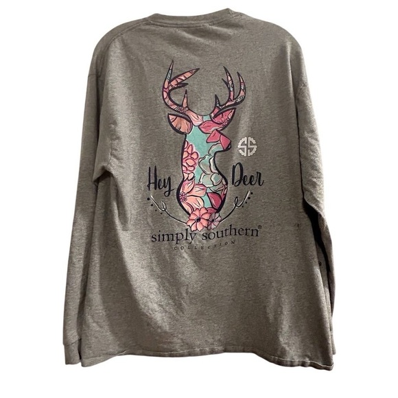Simply Southern Unisex Graphic Long Sleeve T-Shirt Gray Size L Hey Deer - Picture 8 of 11
